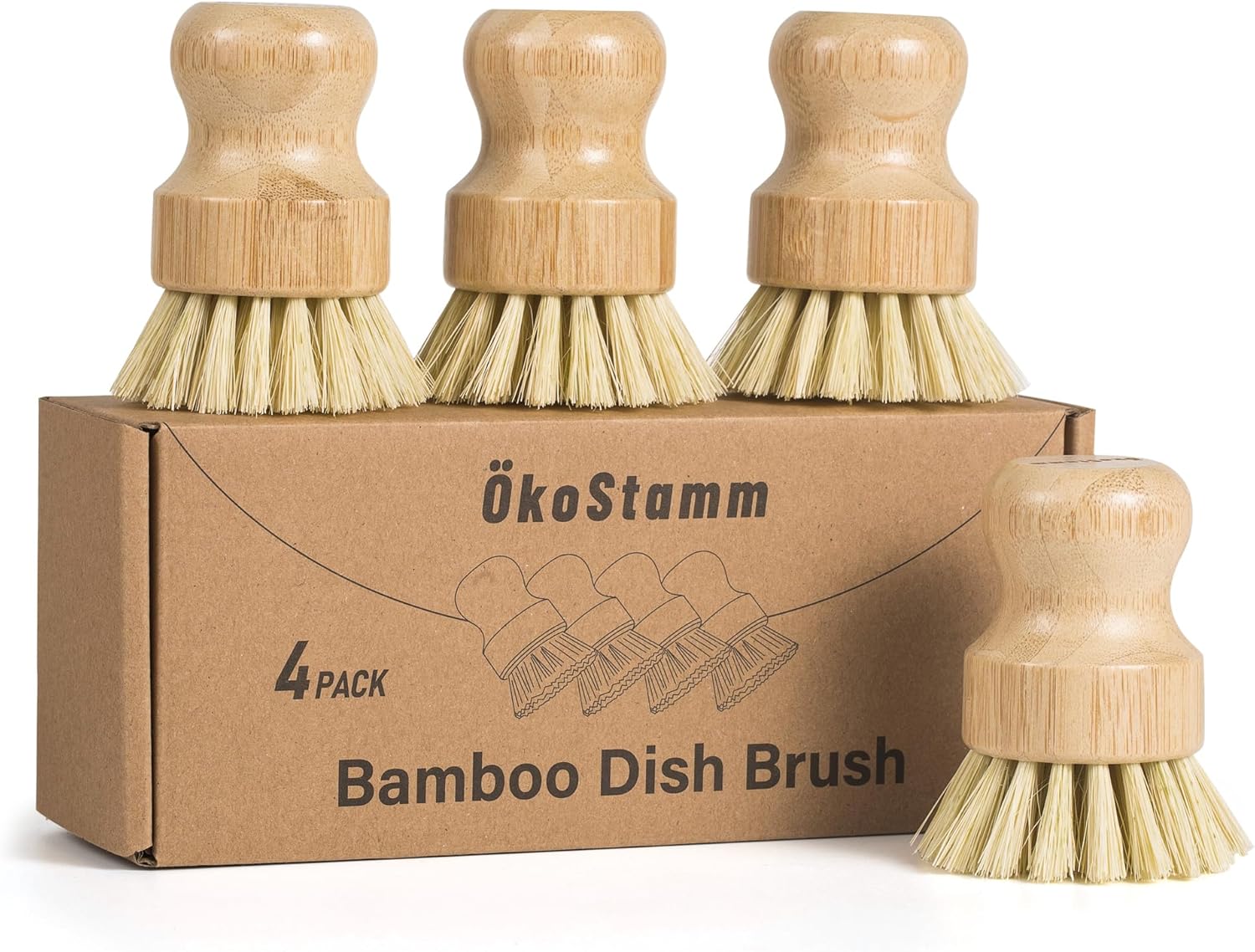 Dish Brush Bamboo - Bamboo Dish Brush Set with Sisal