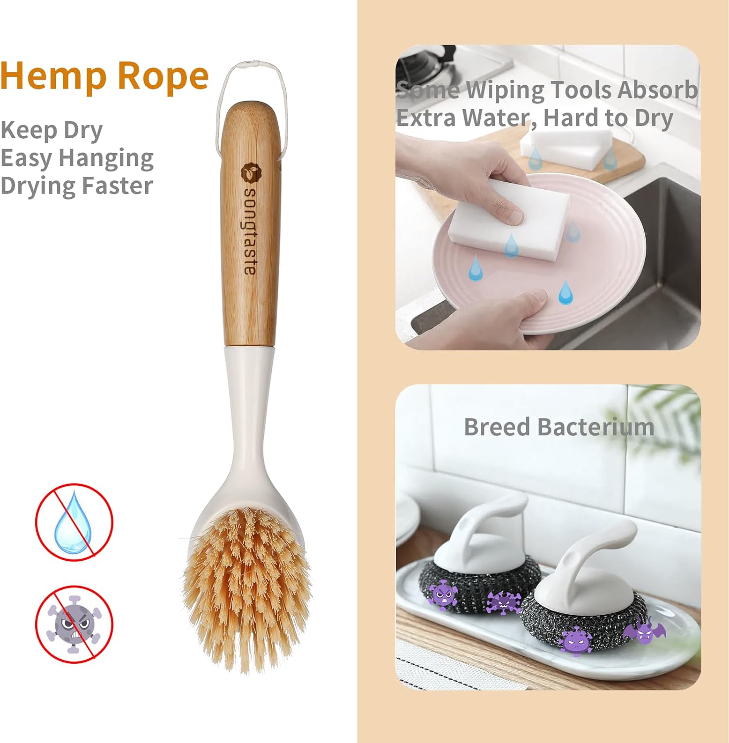 2 Pack Kitchen Dish Brush with - Dish Brush Bamboo 리뷰 및 가격