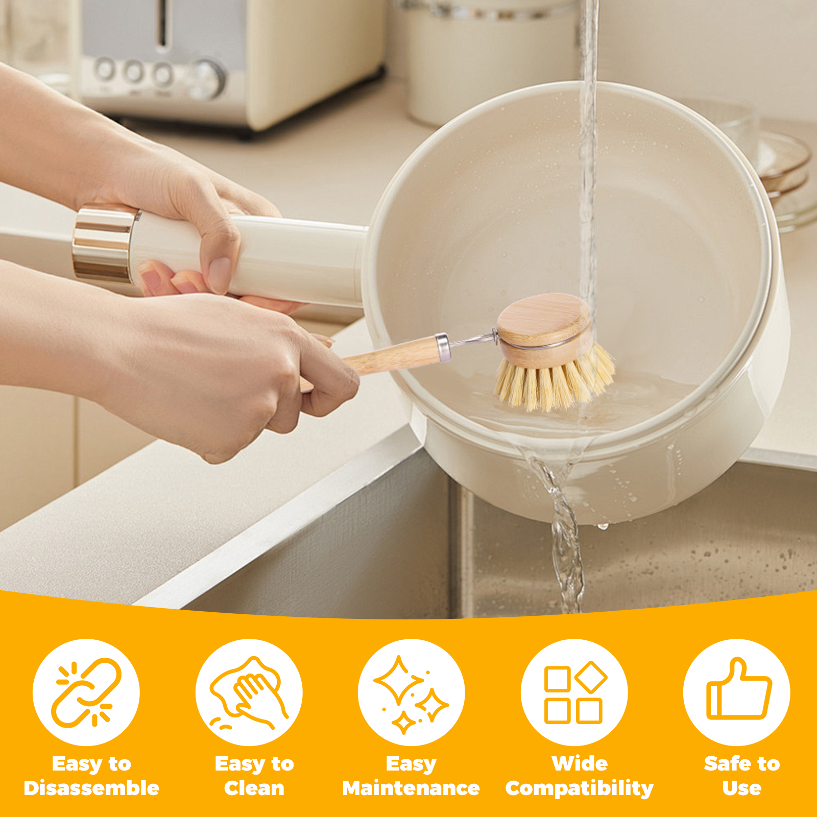 5Pcs Bamboo Dish Brush Set Pot - Dish Brush Bamboo 리뷰 및 가격